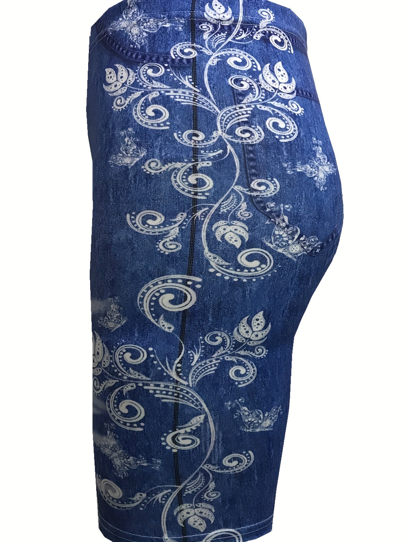 Floral & Denim Print Leggings for Women