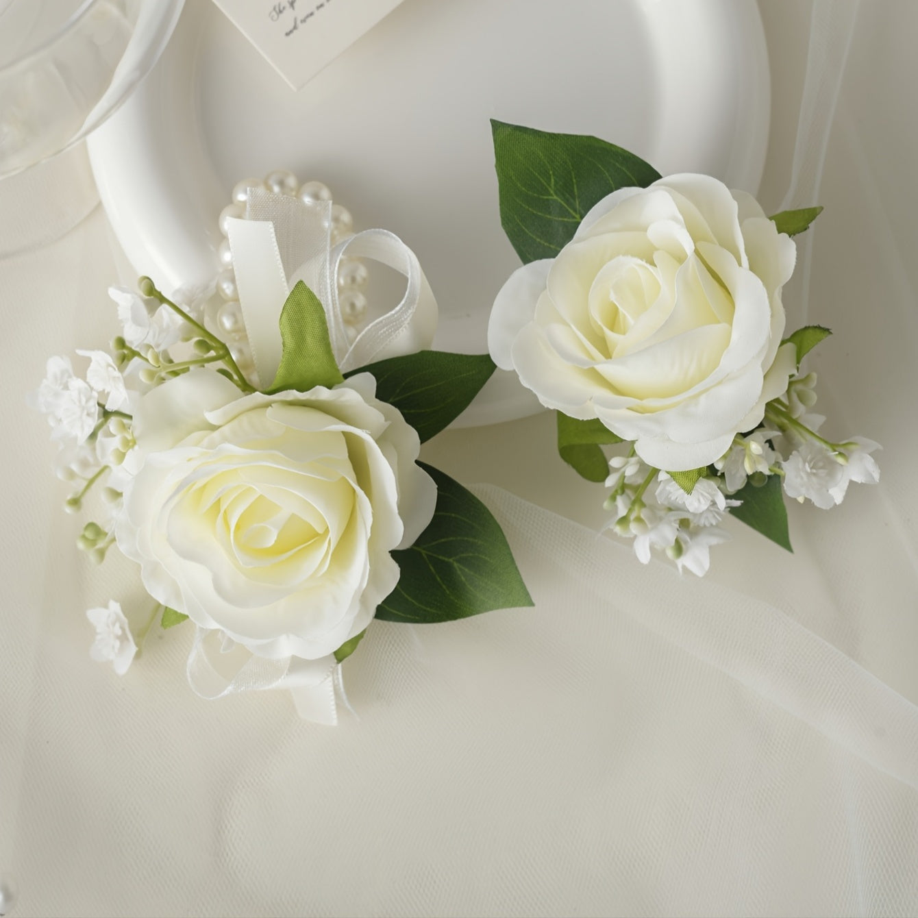 Classic Rose Gypsophila Brooch for Wedding - Bride Wrist Flower