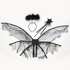 Sequined Butterfly Wings Headband Wand Costume for Halloween Masquerade Parties