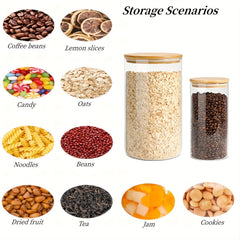 5pcs Glass Candy Jars with Bamboo Lids Airtight Containers for Spices Nuts Cooki