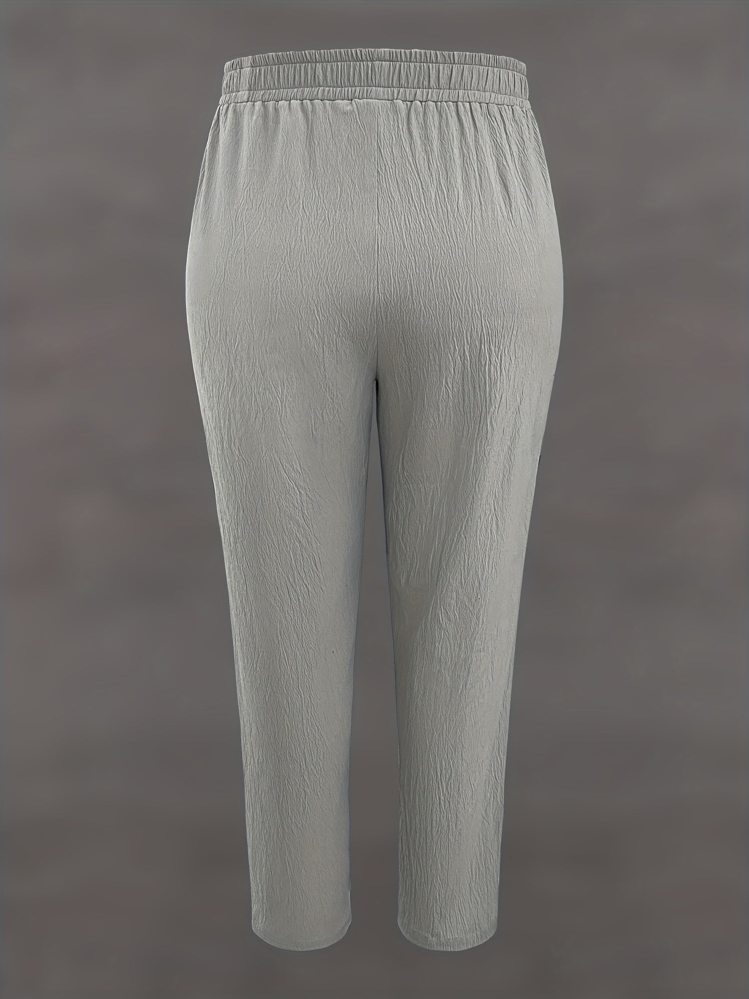  Solid Elastic Waist Straight Leg Pants