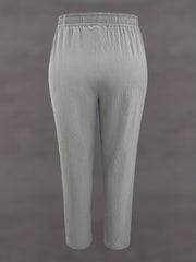  Solid Elastic Waist Straight Leg Pants