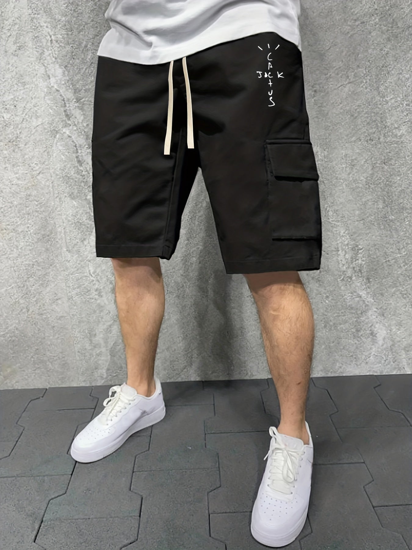 Men's Comfy Cactus Cargo Shorts Elastic Waist Drawstring for Summer