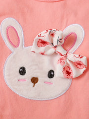 3pcs Baby Girls Rabbit Print Onesie & Floral Shorts Set