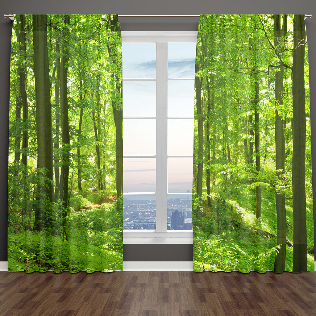 2pcs Forest Panoramic Print Curtains for Living Room Decor