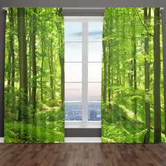 2pcs Forest Panoramic Print Curtains for Living Room Decor