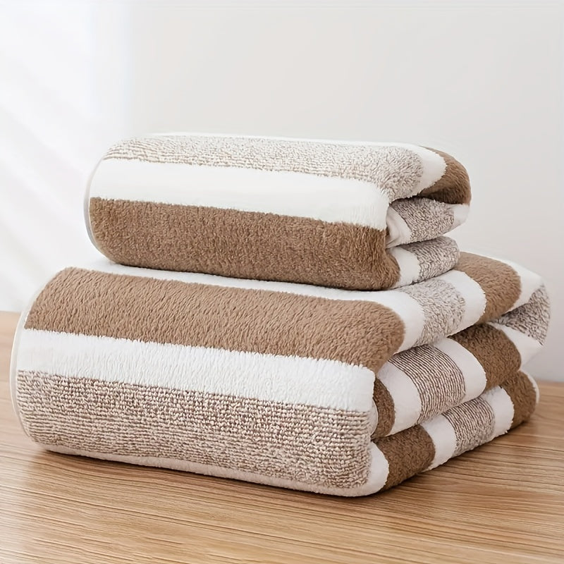 2pcs Striped Pattern Towel Set Soft Hand Towel Bath Towel Quick Drying
