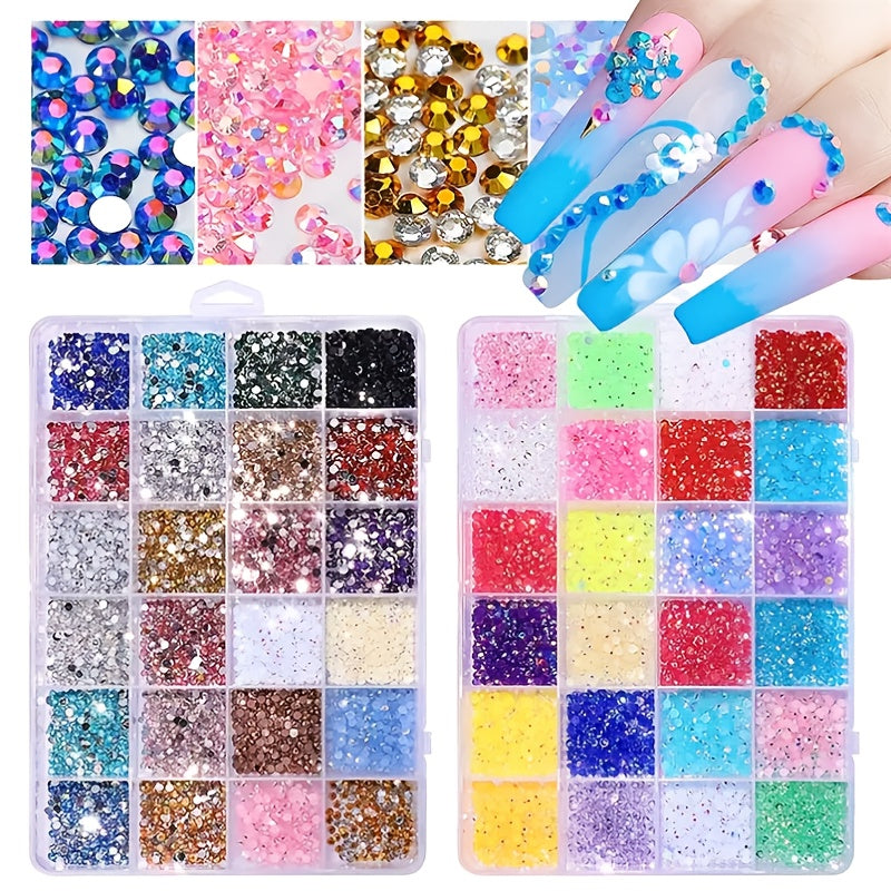 12000Pcs Nail Art Rhinestones Bulk Kit 24 Colors 3mm Iridescent Gems