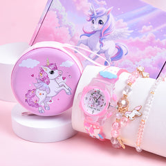 Girls' Magical Watch Set with Glowing Quartz Movement & Heart Charms