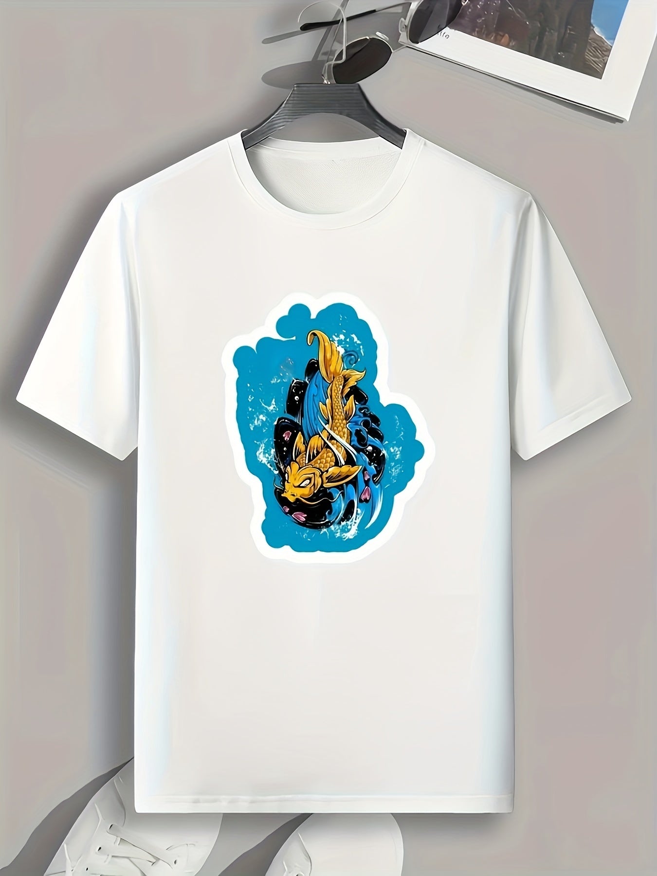Fish Print Men's Graphic T-shirt for Summer