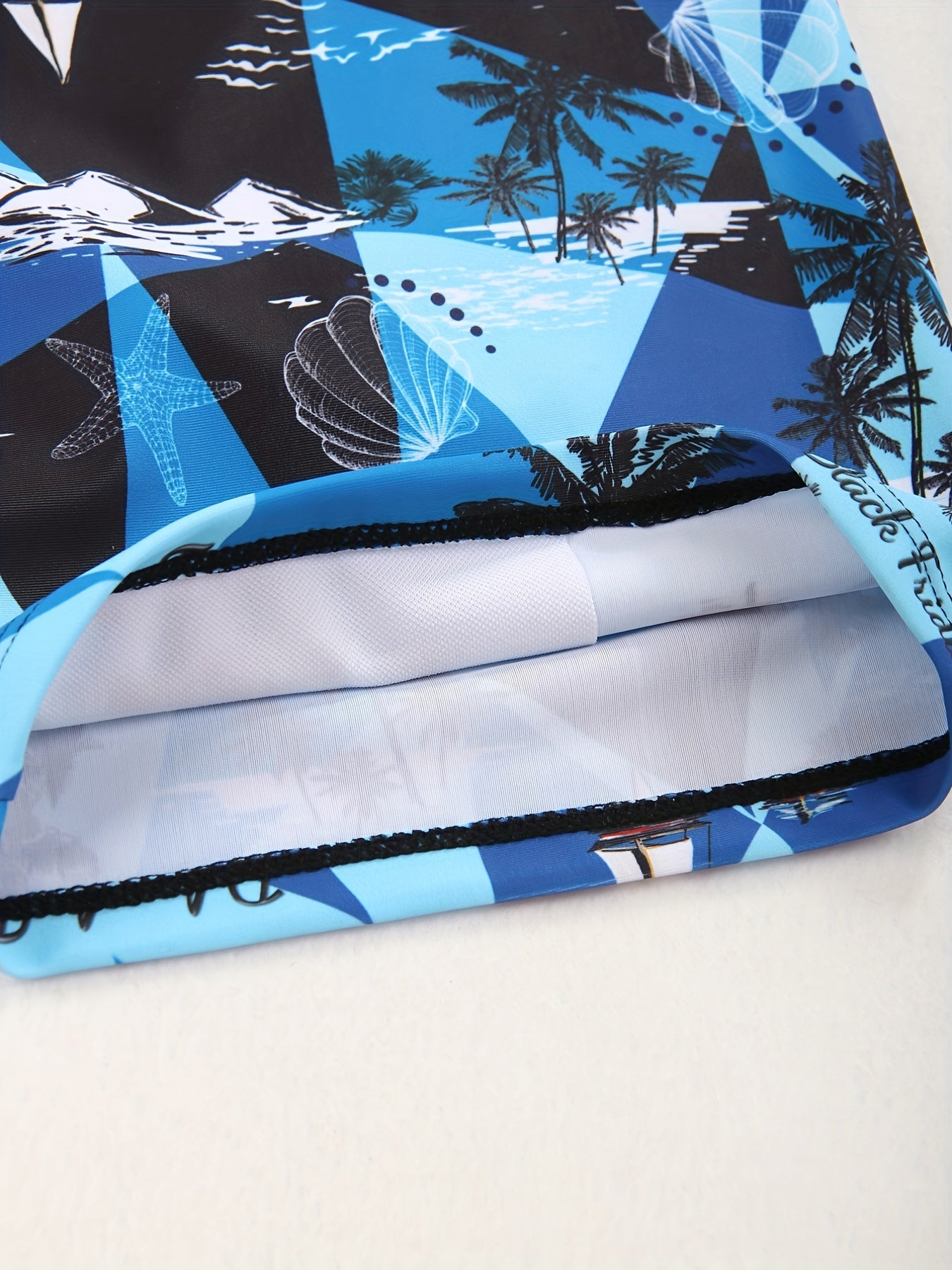 Sketch Style Boat Palm Tree Flower Swim Trunk Men s Pants Swimwear