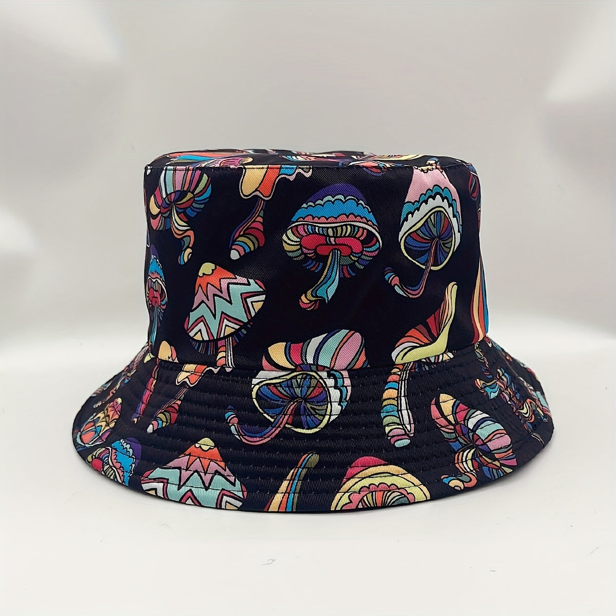Y2K Mushroom Print Reversible Bucket Hat Hip Hop Sunshade Cap