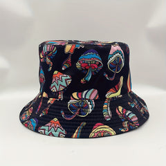 Y2K Mushroom Print Reversible Bucket Hat Hip Hop Sunshade Cap