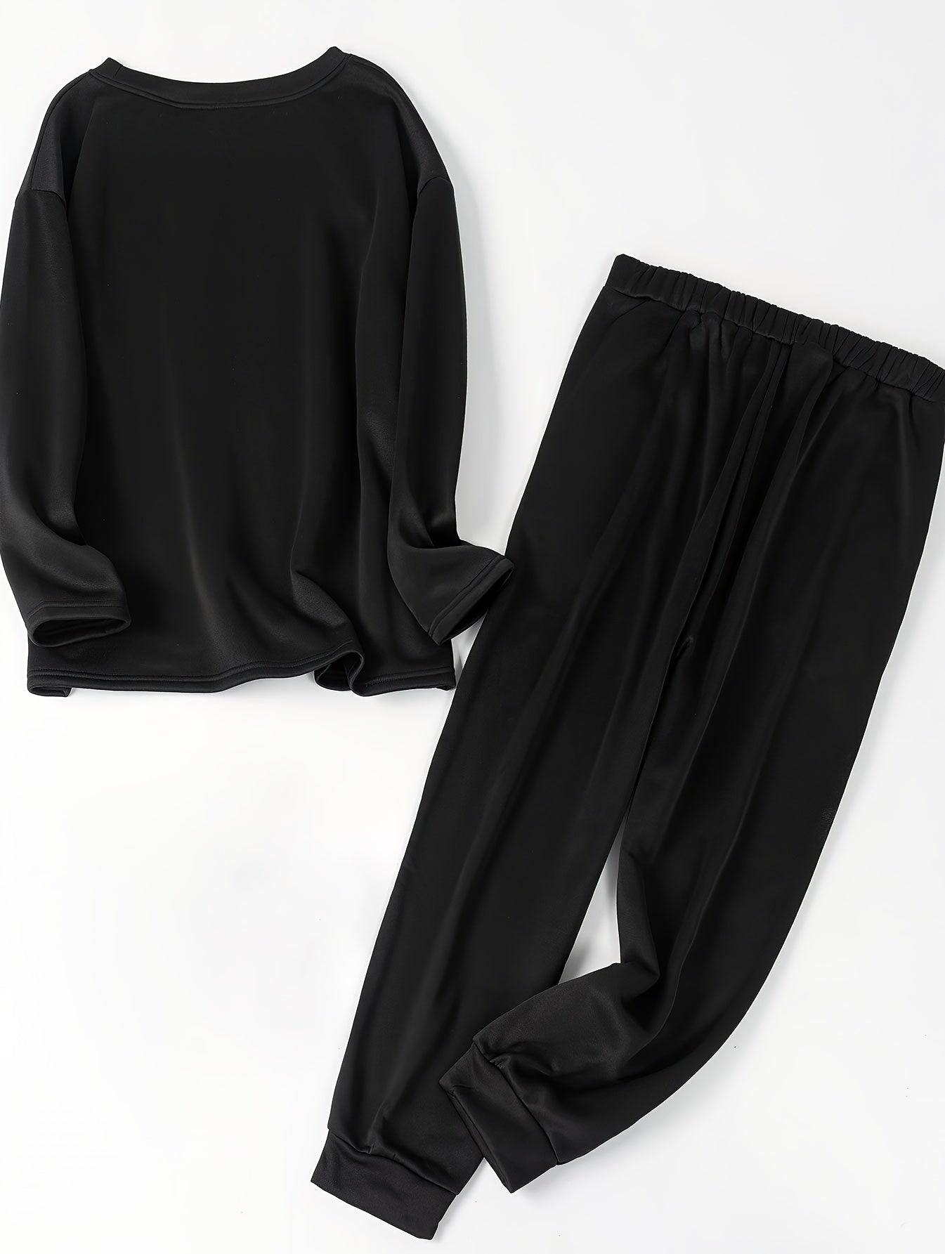  Letter Print 2 Piece Set Women's Fleece Pajama Set