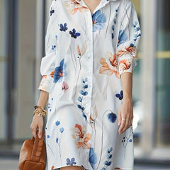  Women's Floral Print Long Sleeve Shirt Dress