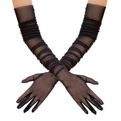 Evening Party Gloves Stretch Polyester Spandex Mesh Gloves with Transparent Lace