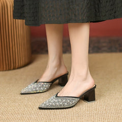 Women's Faux Pearl Block Heels Pointed Toe Pumps