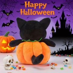 JACKCAT Halloween Pumpkin Cat Plush Toy Soft Orange Stuffed Animal Green