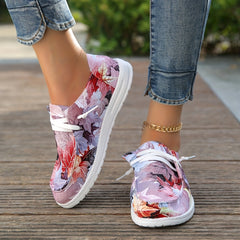 Women's Maple Leaf Print Canvas Shoes Casual Lace Up Outdoor Sneakers