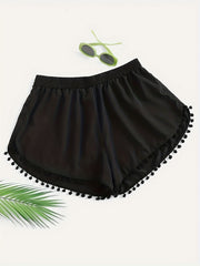  Vacay Shorts Women's Plus Elastic Pompom Trim Stretch Shorts