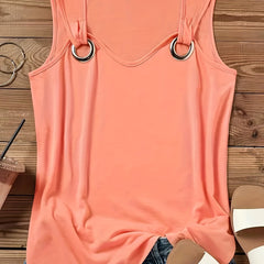  Solid Grommet V Neck Tank Top
