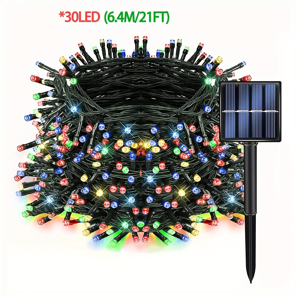 8-Mode LED Solar String Lights Green Wire Waterproof Outdoor Christmas Decor