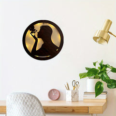 Children's Room LED Wall Clock Lamp Retro Wooden Sign Sticker Hanging Light