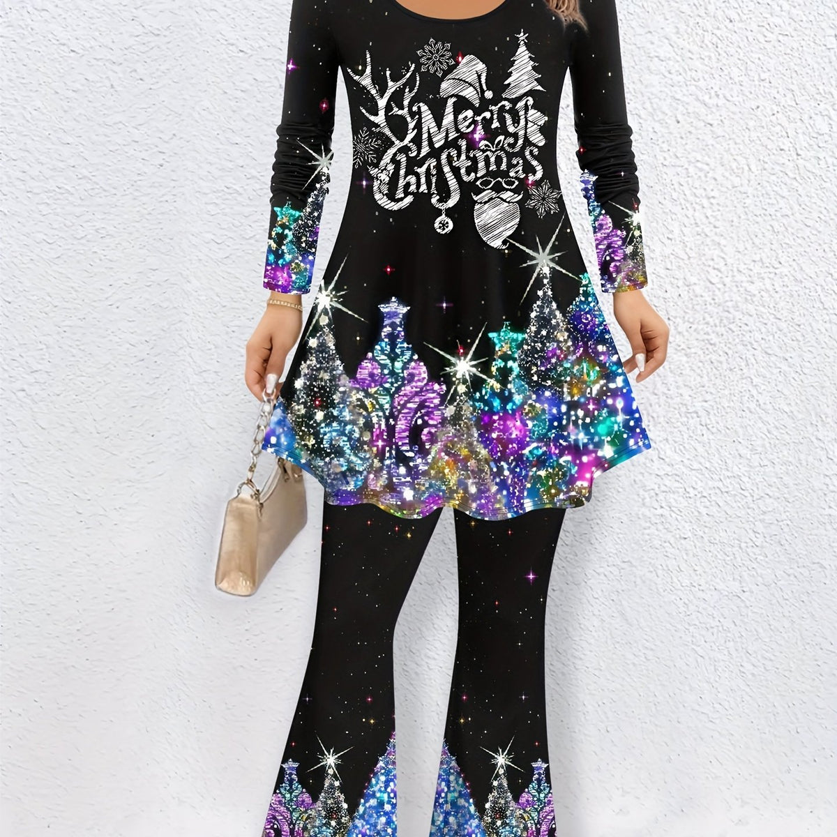  Christmas Casual Outfits Set Women's Plus Slogan & Graphic Print