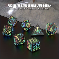 7pcs Rechargeable LED Metal Flashy Dice Set Halloween Gift