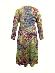  Casual Dress Women's Plus Print Long Sleeve Dress