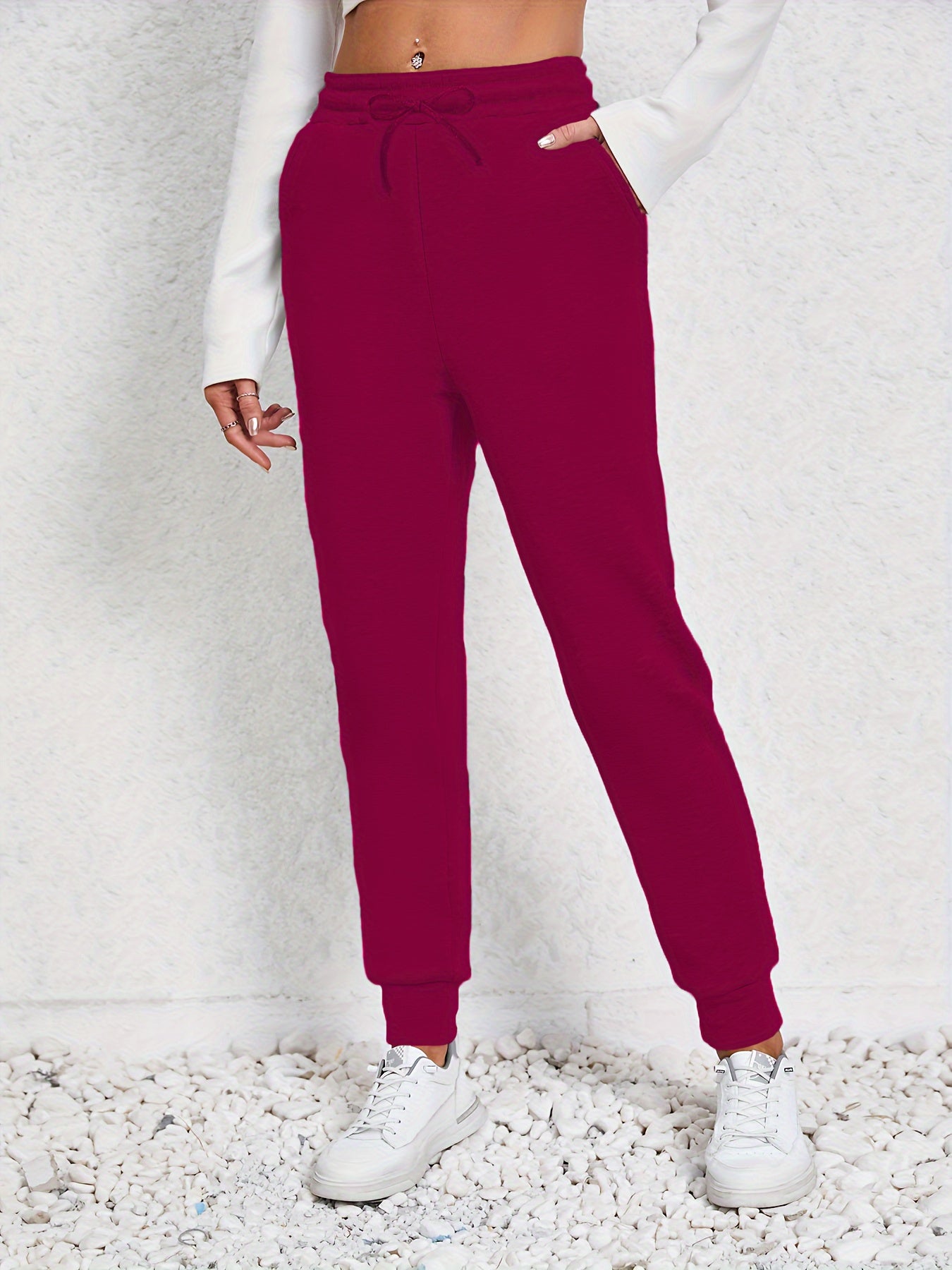  Sports Pants Women's Plus Solid Elastic Drawstring High Stretch Jogger