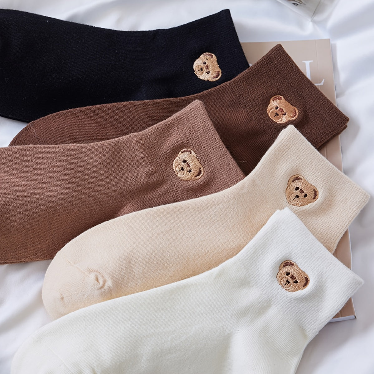 5 Pairs Soft Teddy Bear Crew Socks Women's Stockings