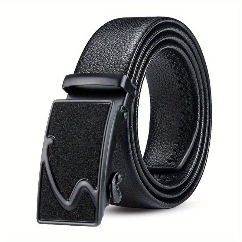 Men's PU Leather Belt Automatic Buckle Starry Frosted Texture Business Belt