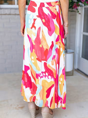  Boho Skirt Contrast Print High Rise Maxi Skirt