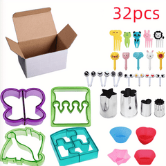32pcs Sandwich Cutter with Fork & Fan - BPA Free Mold & Stainless Steel