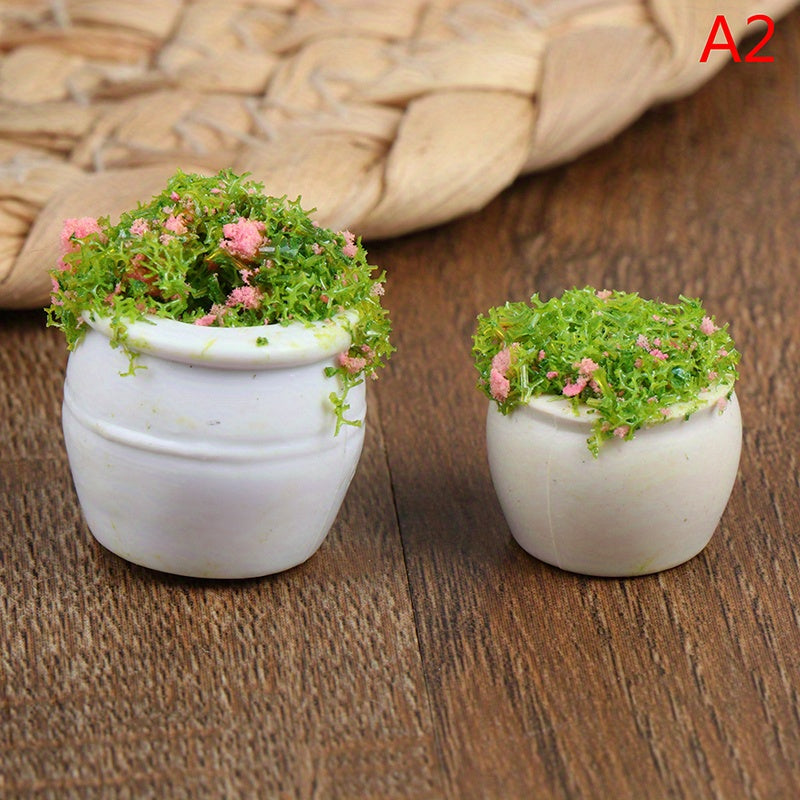 2pcs Green Plant Bonsai Flower Pots Dollhouse Furniture Accessories