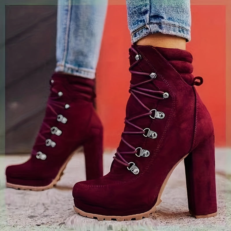 Women's Lace Up Platform Ankle Boots with Metal Beads