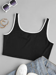  Y2K Colorblock Ribbed Notched Neck Crop Top Women's Plus