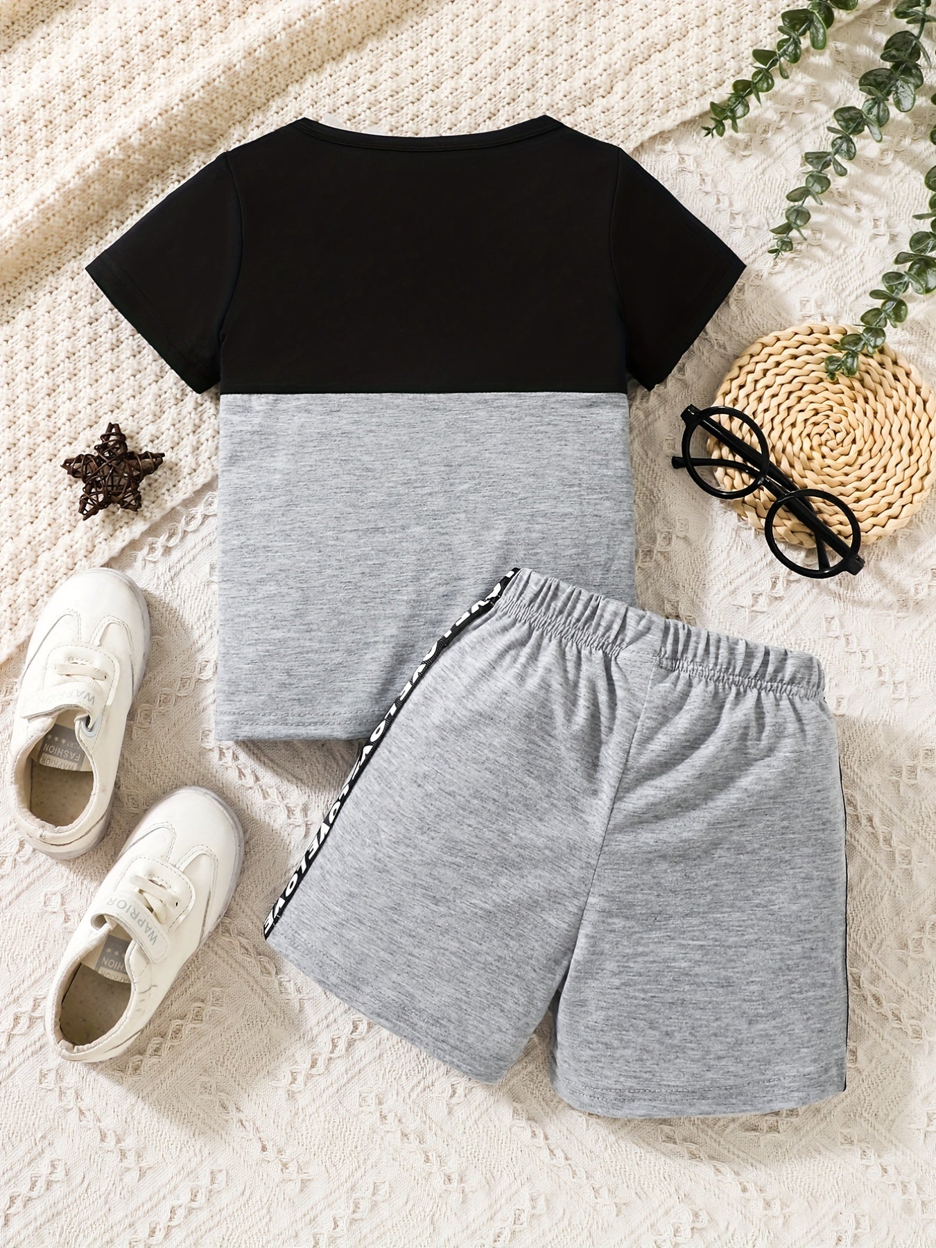 Boys Block Letter Outfit Shorts & T-shirt Casual Summer Clothes
