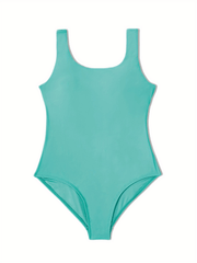  Sexy One Piece Swimsuit Solid Scoop Neck High Stretch