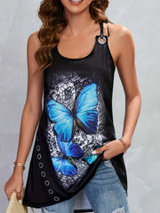  Butterfly Print Tie Shoulder Tank Top