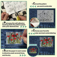 50pcs Stick And Stitch Embroidery Paper Pre Printed Flowers Pattern