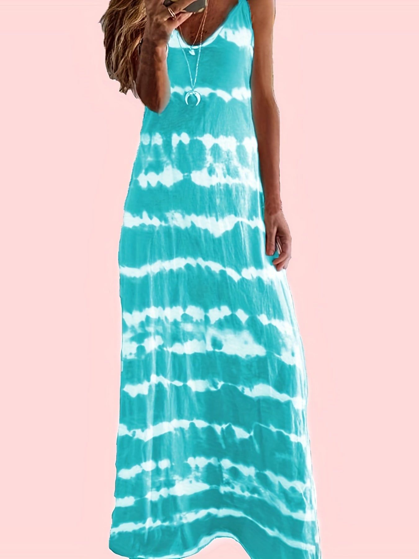 Women's Plus Tie Dye Round Neck Maxi Dress
