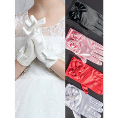 Black Satin Bow Dress Gloves Short Gloves