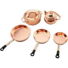 3pcs Dollhouse Cookware Set Metal Frying Pan with Lid & Copper Tart Pans