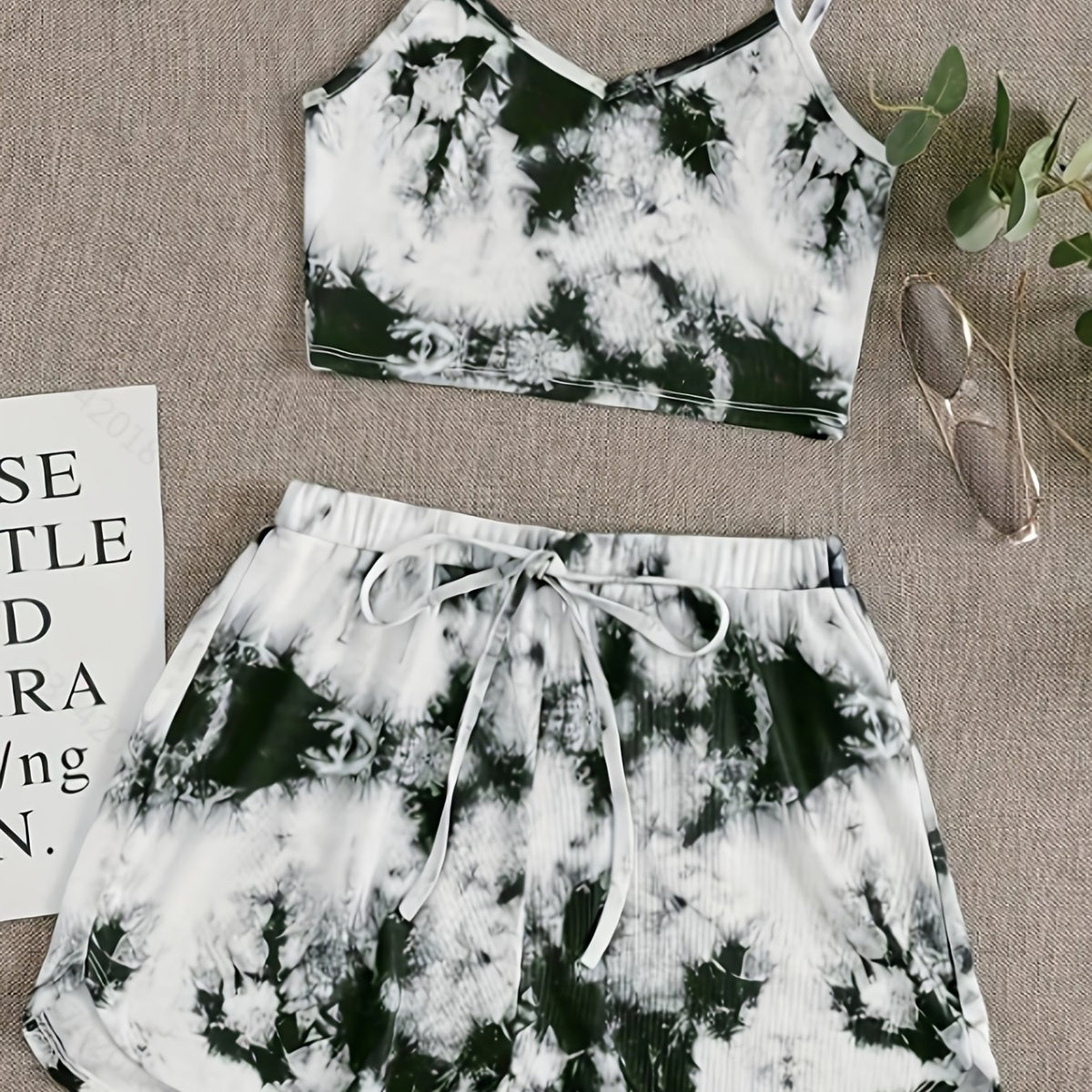  Tie Dye Crop Cami & Tie Shorts Pajama Set