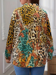  Colorblock Leopard & Baroque Print Button Up Blouse