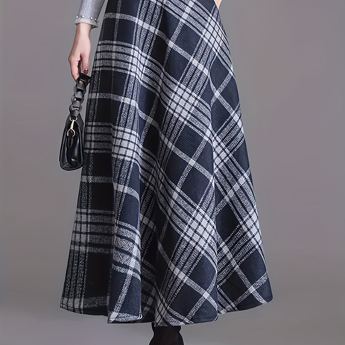  Plaid Print High Rise A line Maxi Skirt