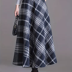 Plaid Print High Rise A line Maxi Skirt