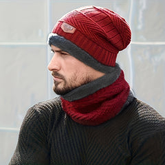 2pcs Winter Knitted Hat & Neck Gaiter Set Coldproof Pullover Couple